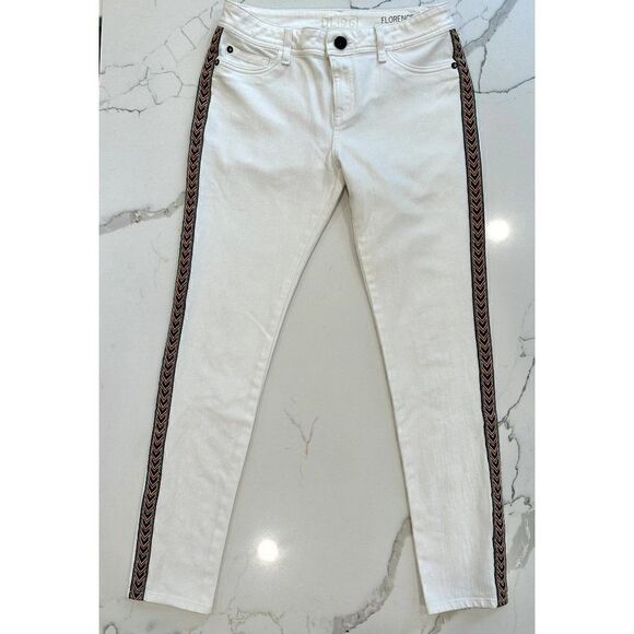 DL1961 Florence Instasculpt Tribal Stripe Skinny Jeans in White Size 28 - Picture 1 of 6